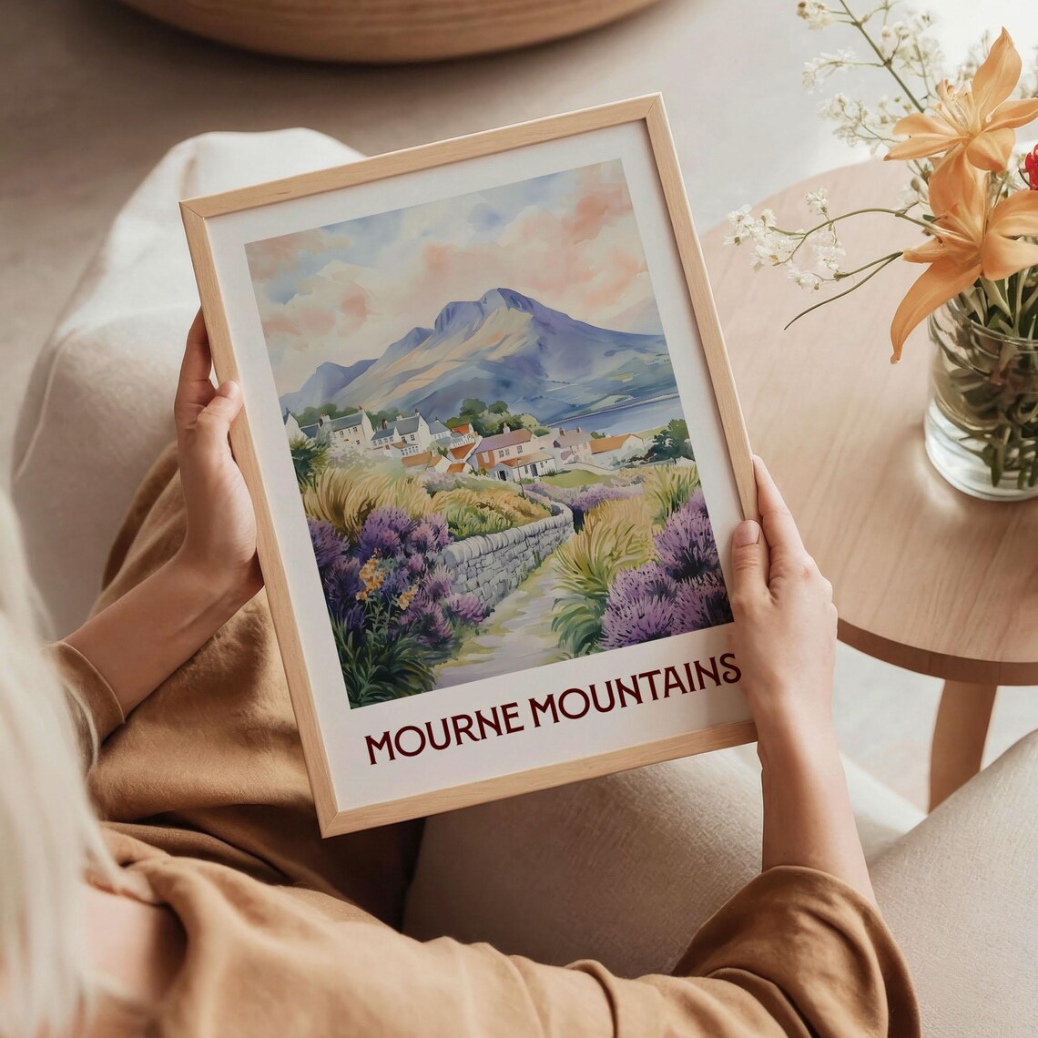 Mourne Mountains Village Heather Trail Watercolor Landscape Poster - Image 5