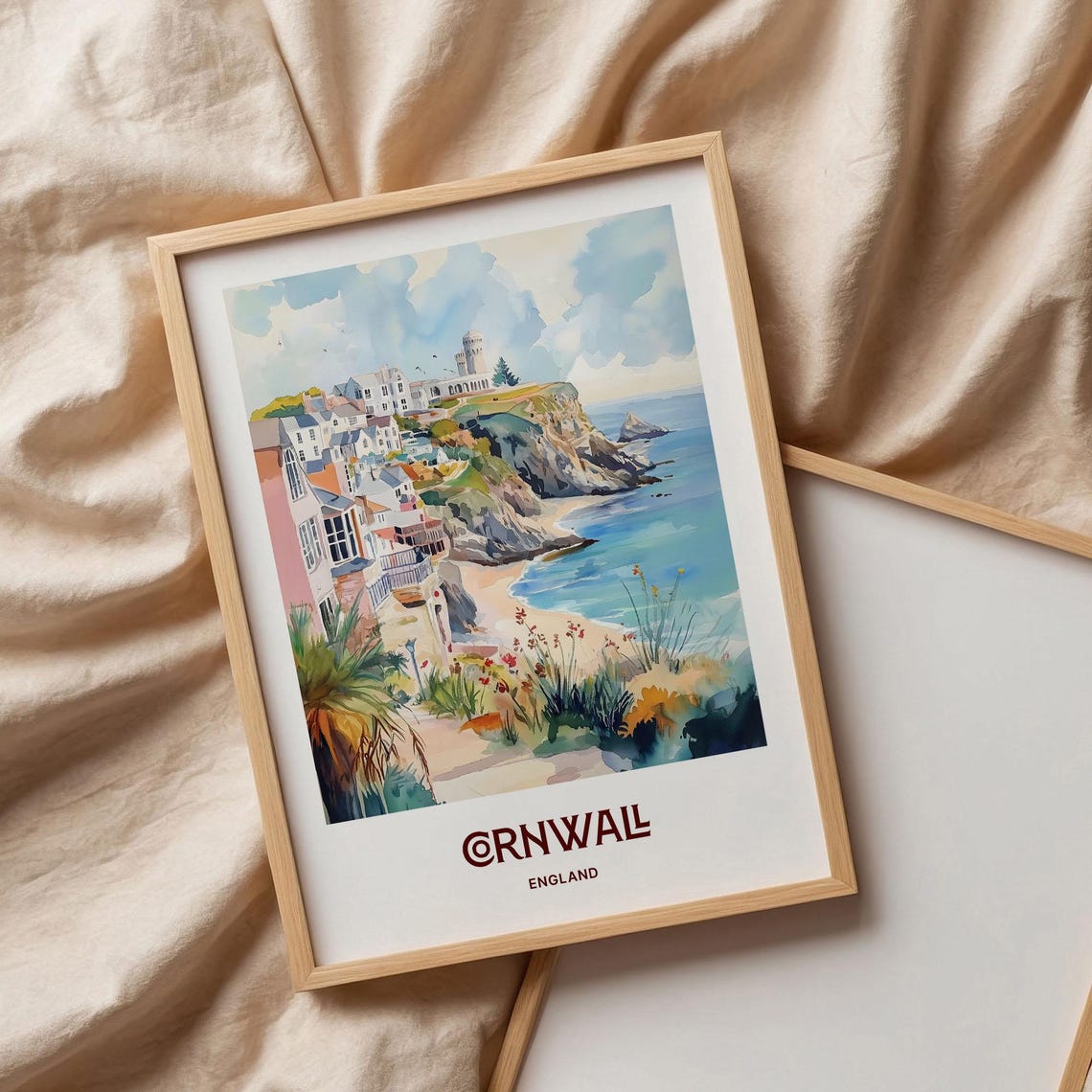 Cornwall England Cliffside Fishing Village Sandy Beach Poster - Image 3