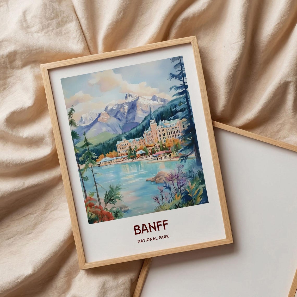 Banff Lake Louise Chateau Rockies Watercolor National Park Poster - Image 3