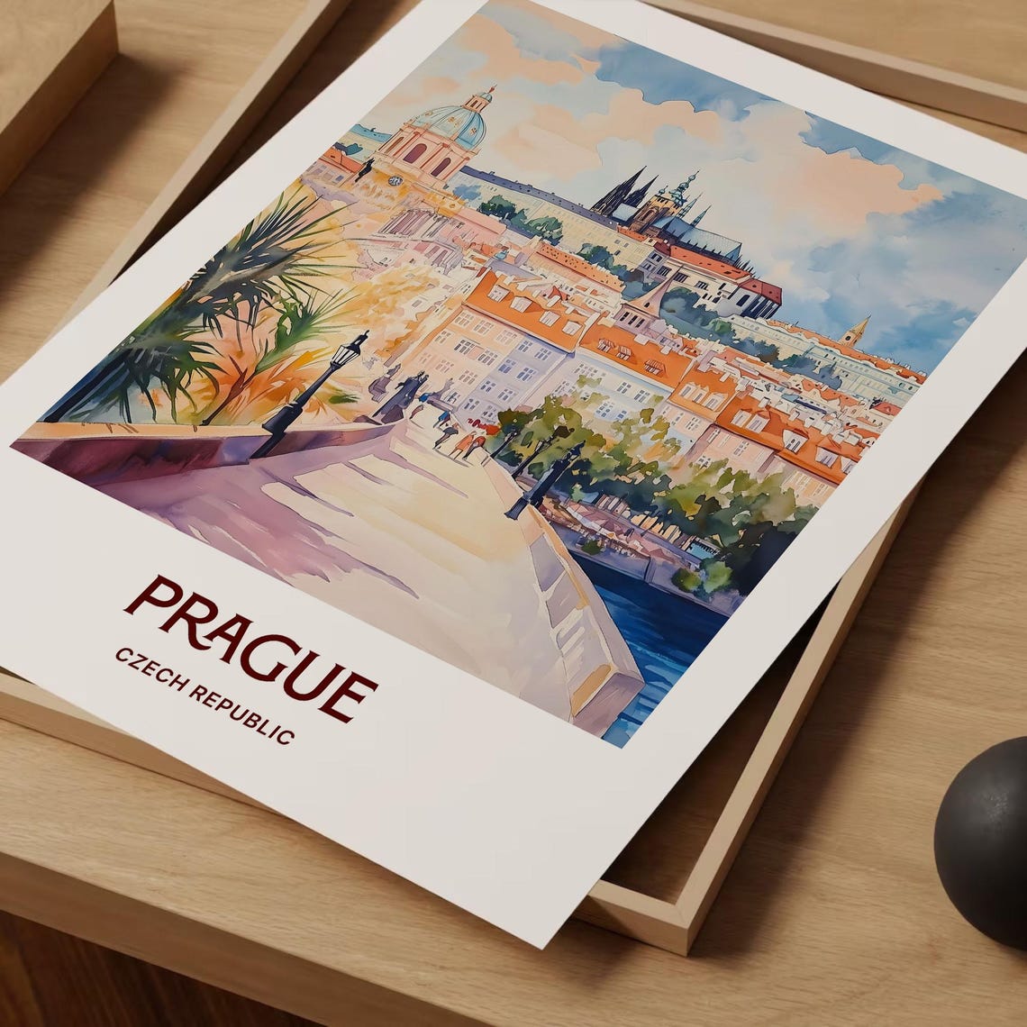 Prague Czech Republic Pastel Charles Bridge Castle View Poster - Image 2