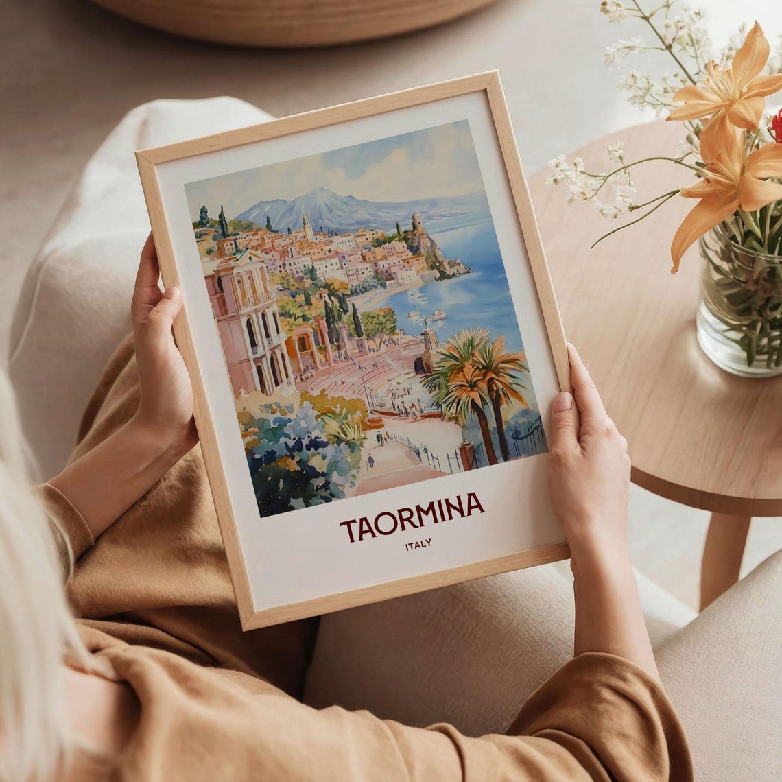 Taormina Sicily Ancient Theatre Coast Italy Watercolor Travel Poster - Image 5