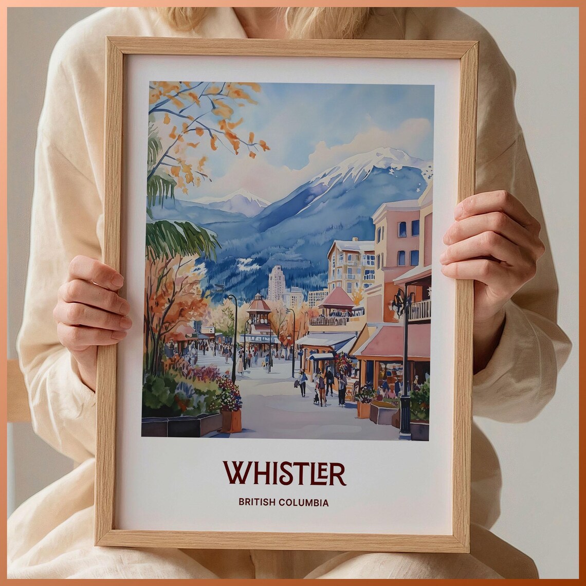 Whistler British Columbia Watercolor Mountain Village Poster