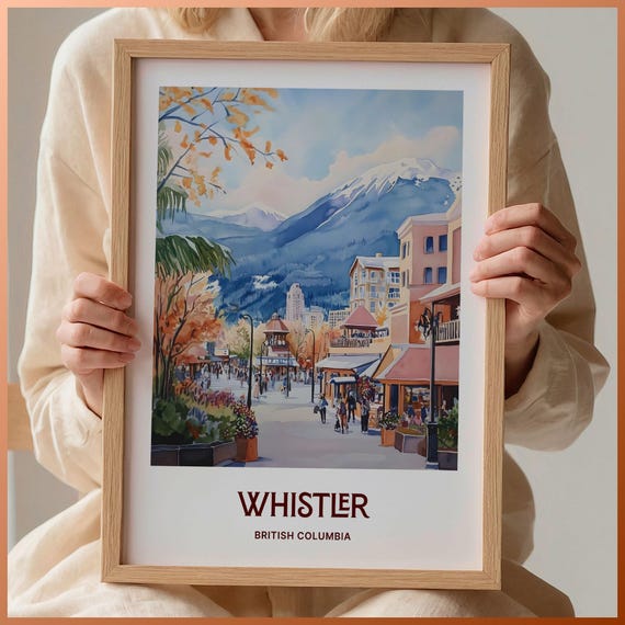 Whistler Ski Resort Print British Columbia Travel Poster Minimalist Wall Art Retro Ski Decor Wedding Gift Idea C35 1000
