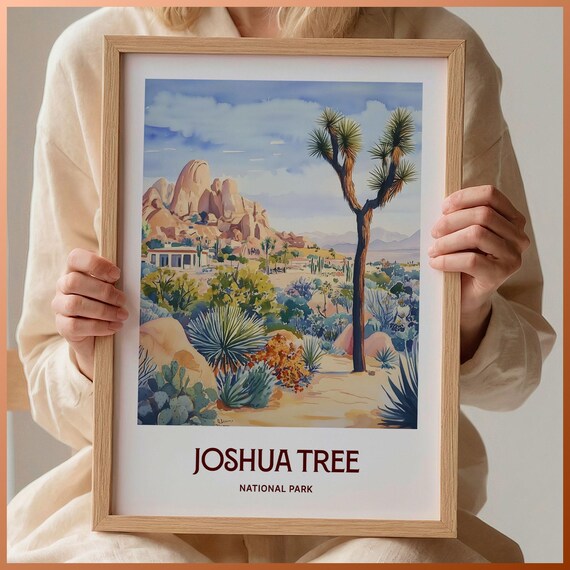 Joshua Tree National Park Desert Cactus Watercolor Travel Poster
