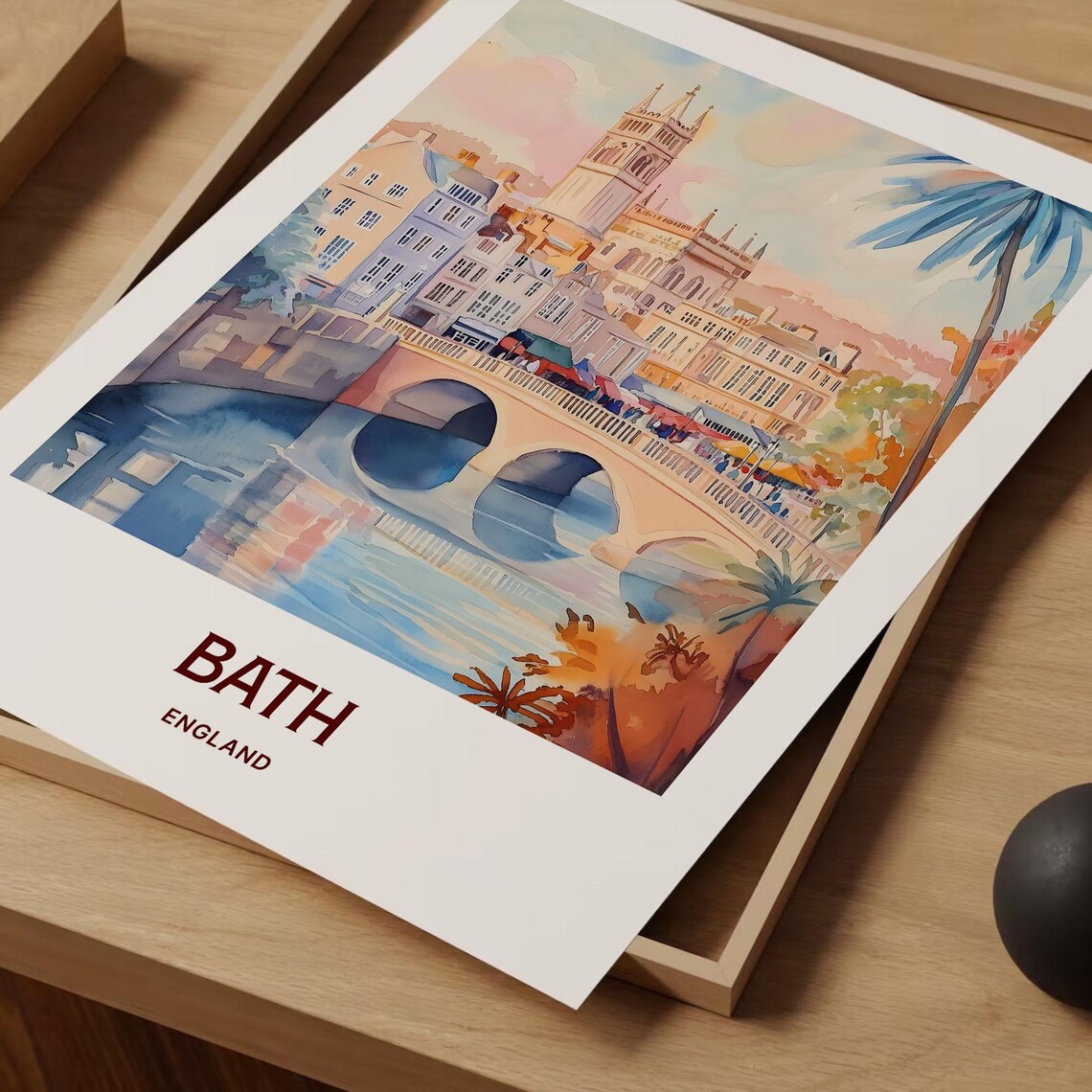 Bath England Abbey River Bridge Watercolor Historic City Travel Poster - Image 2