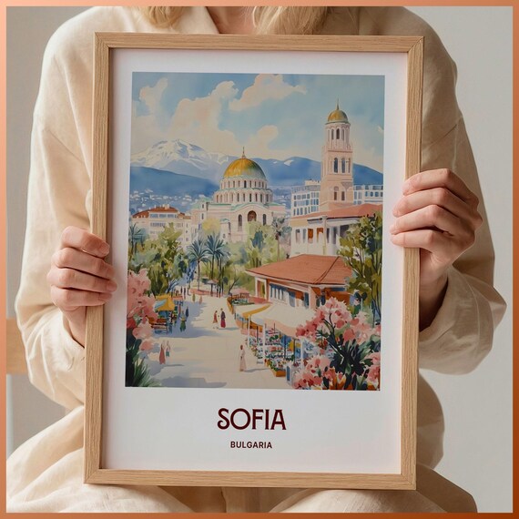 Sofia Bulgaria Alexander Nevsky Cathedral Watercolor Travel Poster