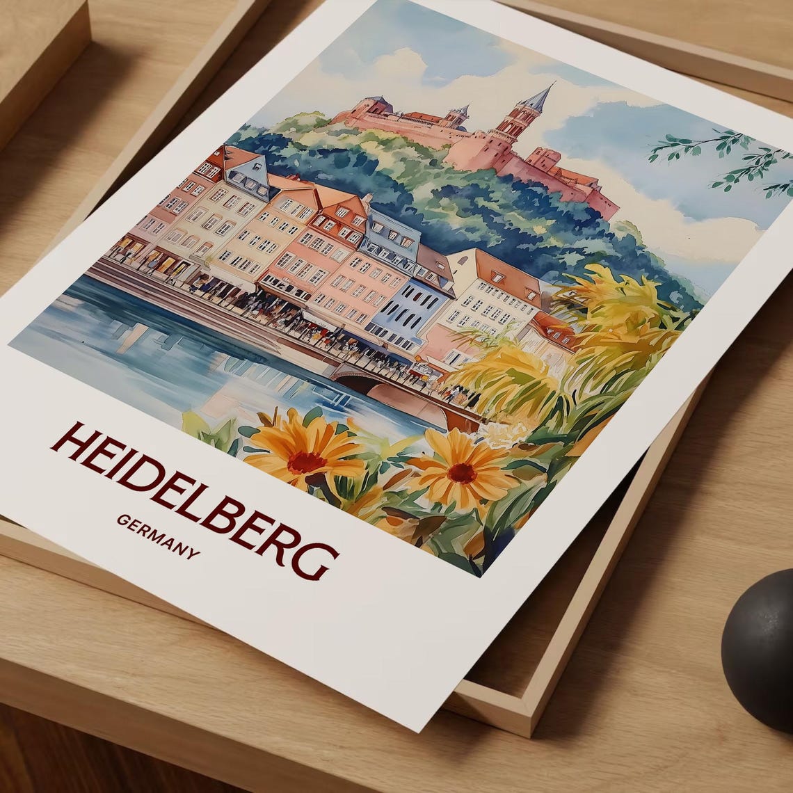 Heidelberg Germany Watercolor Castle Old Town Riverside Poster - Image 2