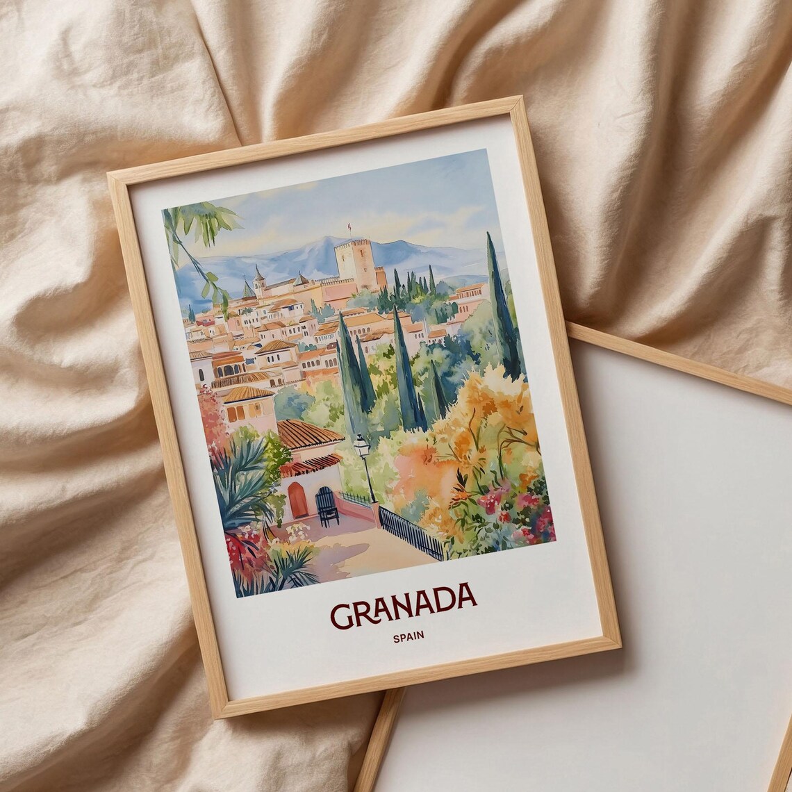Granada Spain Alhambra Fortress Watercolor Poster Cypress Hills - Image 3