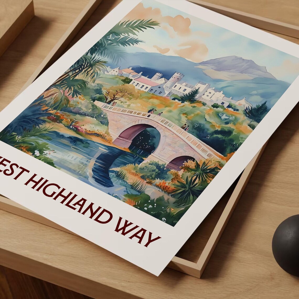 West Highland Way Scotland Stone Bridge Castle Watercolor Hiking Poster - Image 2