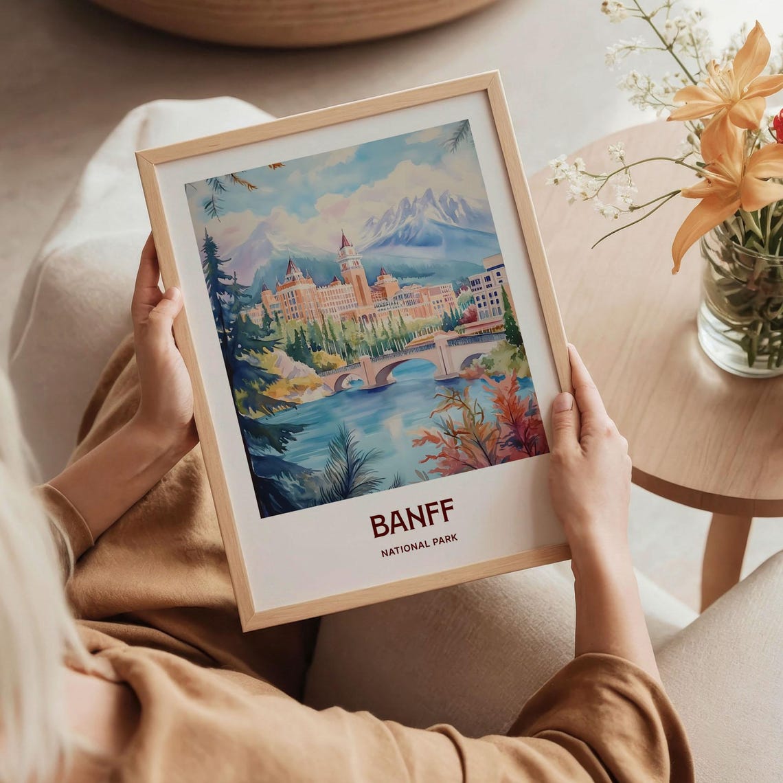 Banff National Park Pastel Mountain Lake Hotel Landscape Poster - Image 5