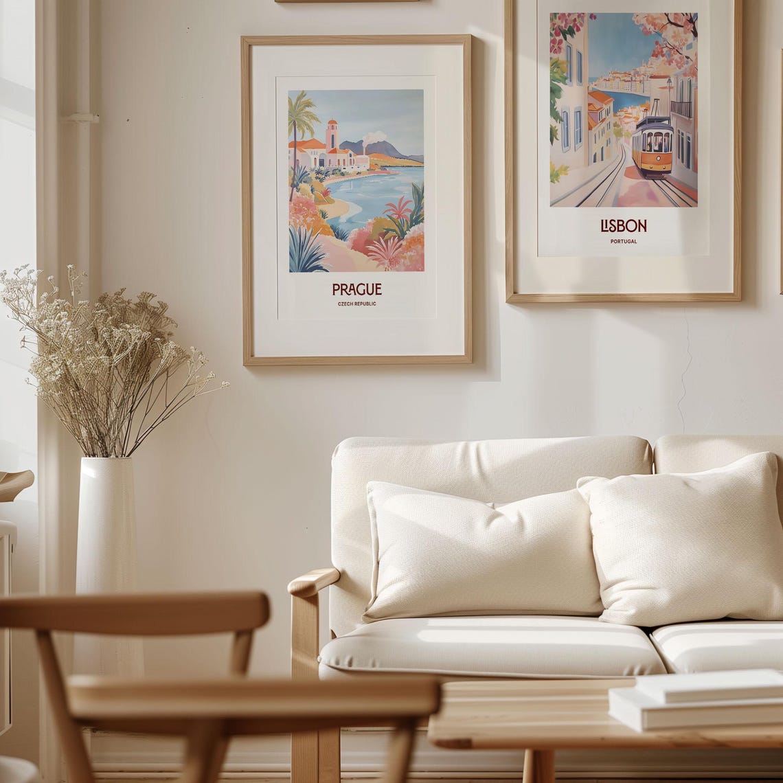 Prague Czech Republic Tropical Palm Waterfront Artwork Scene Poster - Image 4