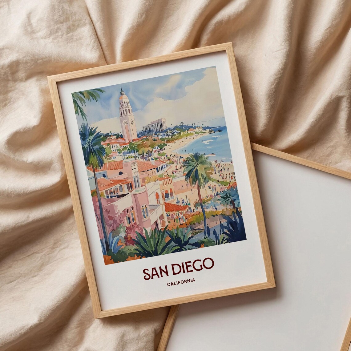 San Diego California La Jolla Beach Watercolor Coastal Travel Poster Art - Image 3