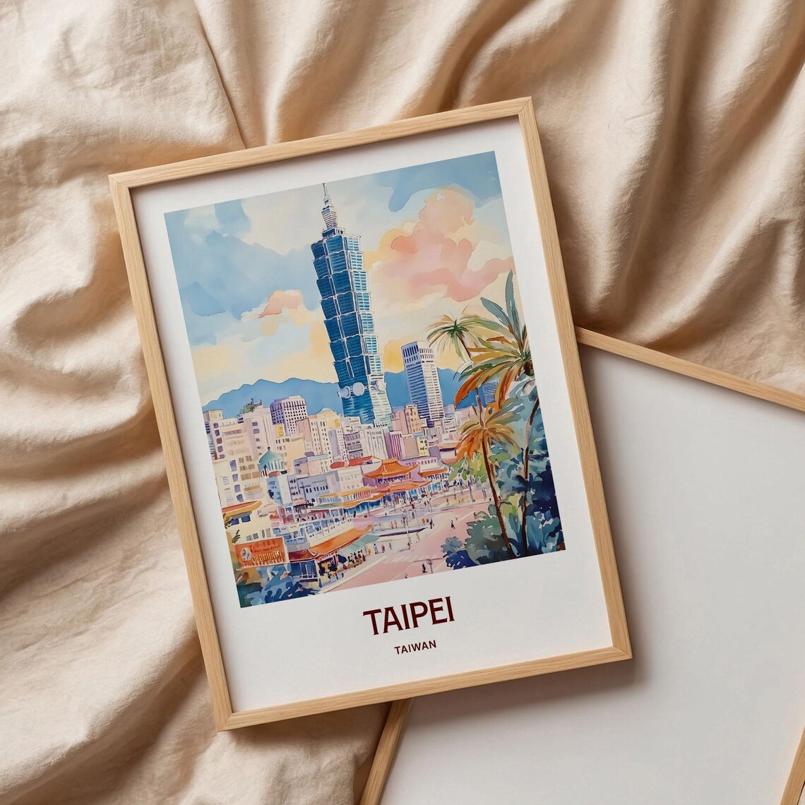 Taipei Taiwan Skyscraper Skyline Watercolor Cityscape Travel Poster Art - Image 3