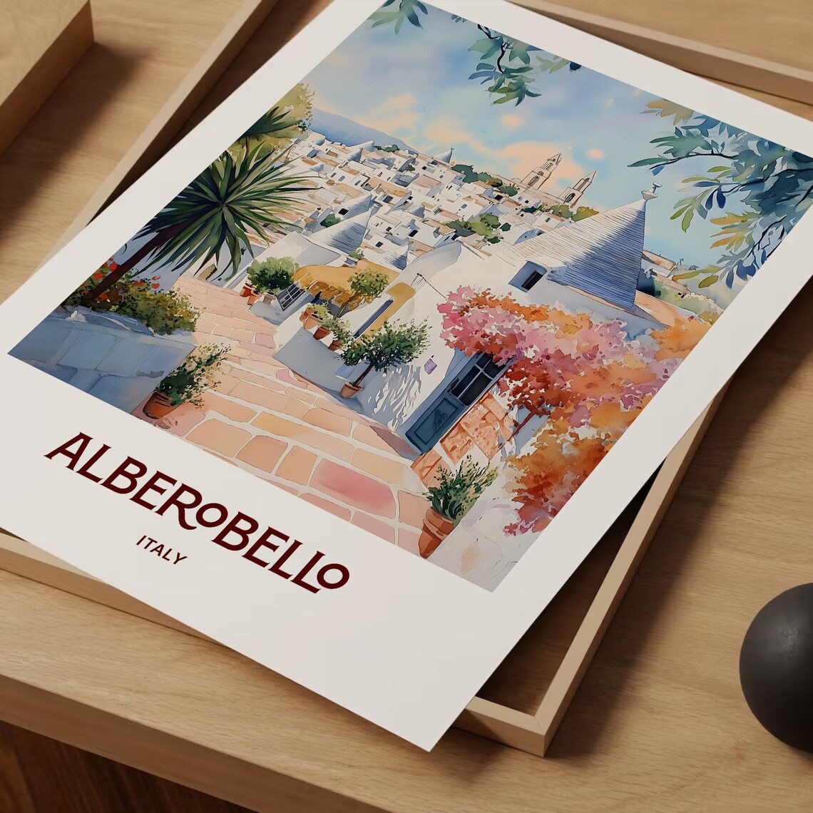 Alberobello Italy Trulli Stone Houses Watercolor Travel Poster - Image 2