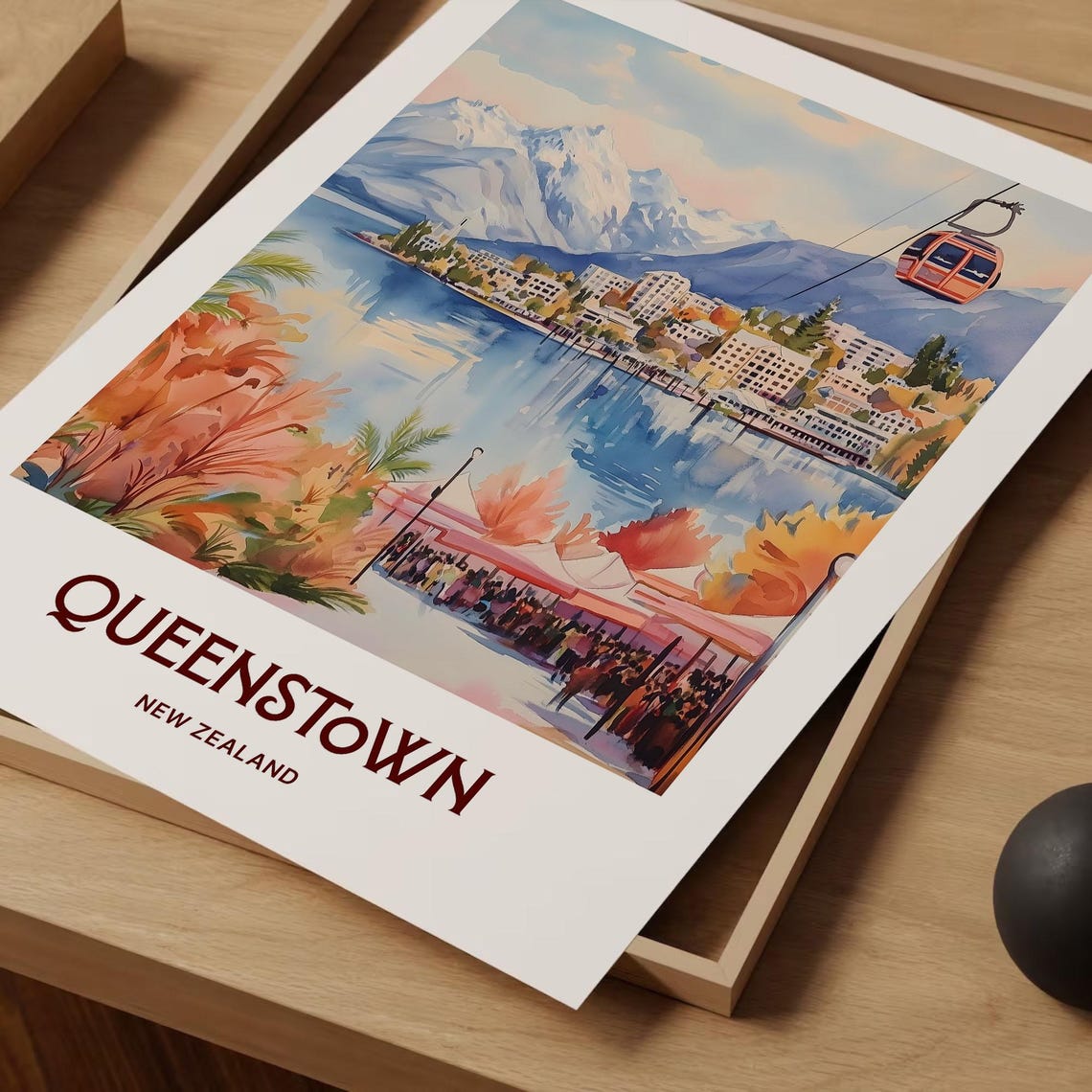 Queenstown Travel Poster New Zealand Wall Art Minimalist Coastal Art Retro Travel Print Pastel Cityscape Decor C35 716 - Image 2