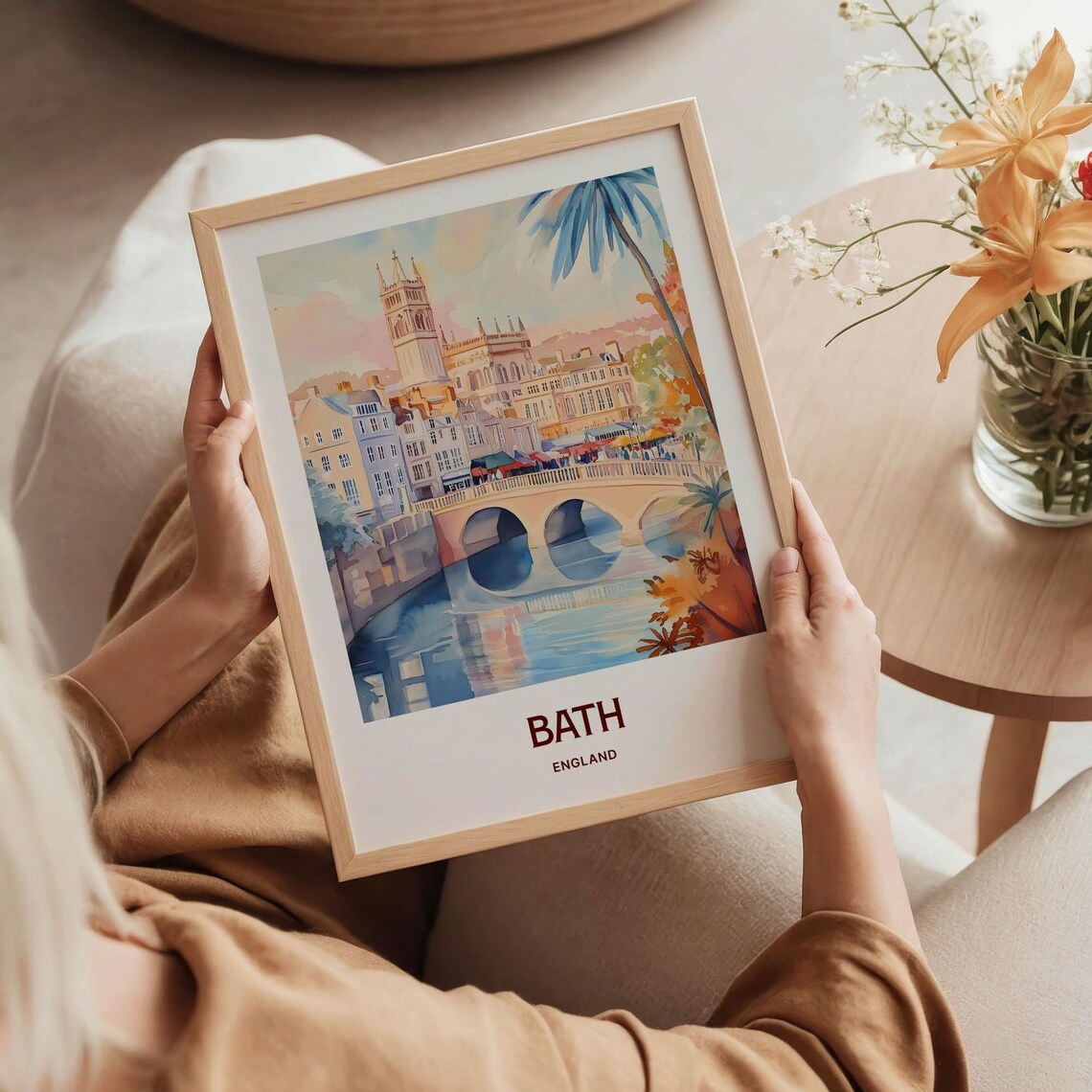 Bath England Abbey River Bridge Watercolor Historic City Travel Poster - Image 5