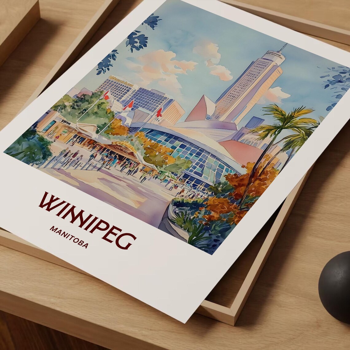 Winnipeg Manitoba Skyline Plaza Watercolor Travel Poster Canada - Image 2