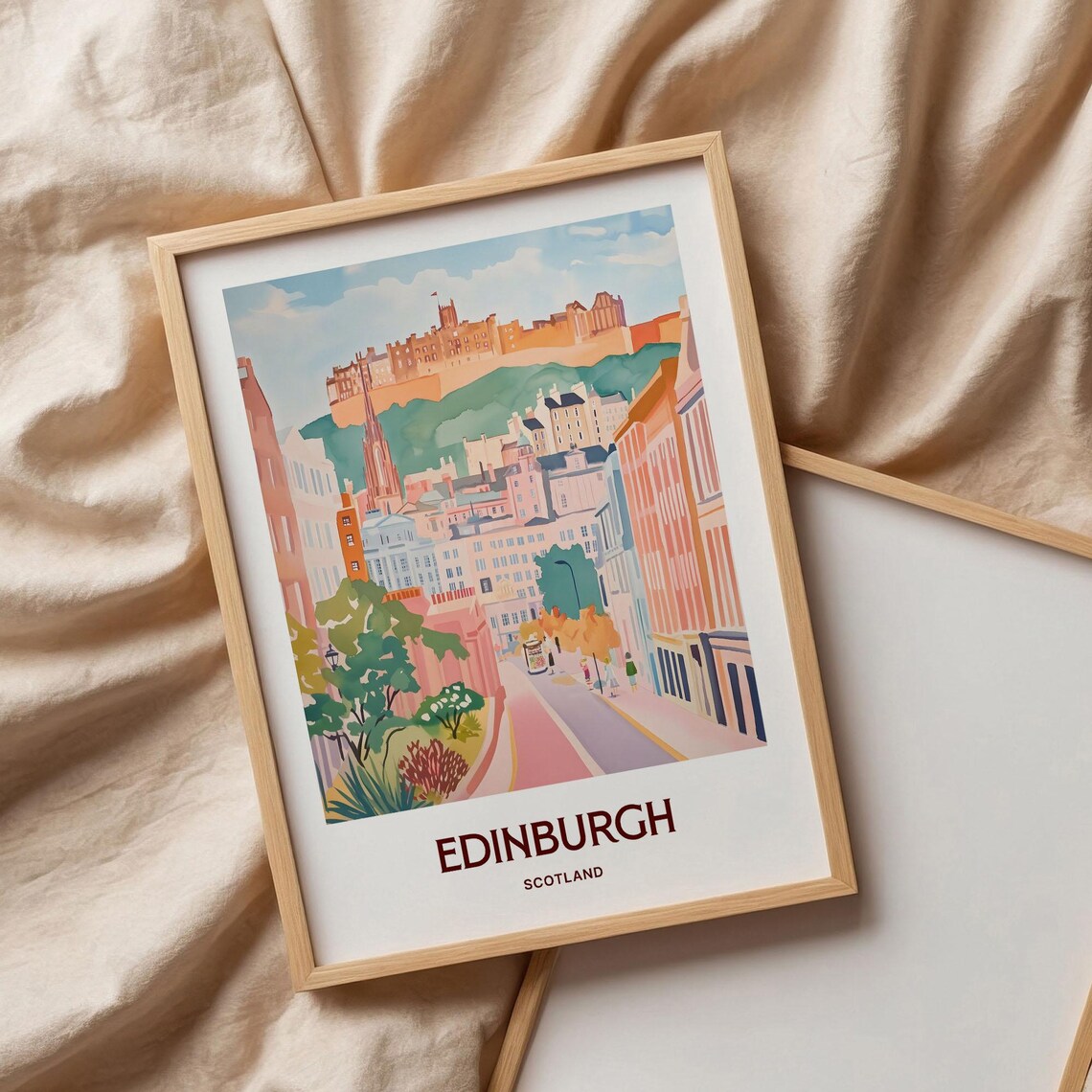 Edinburgh Scotland Castle View Historic Street Watercolor Travel Poster - Image 3