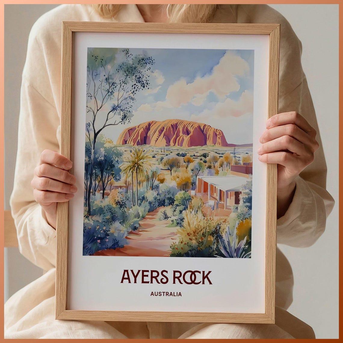 Ayers Rock Uluru Australia Outback Desert Pastel Landscape Poster