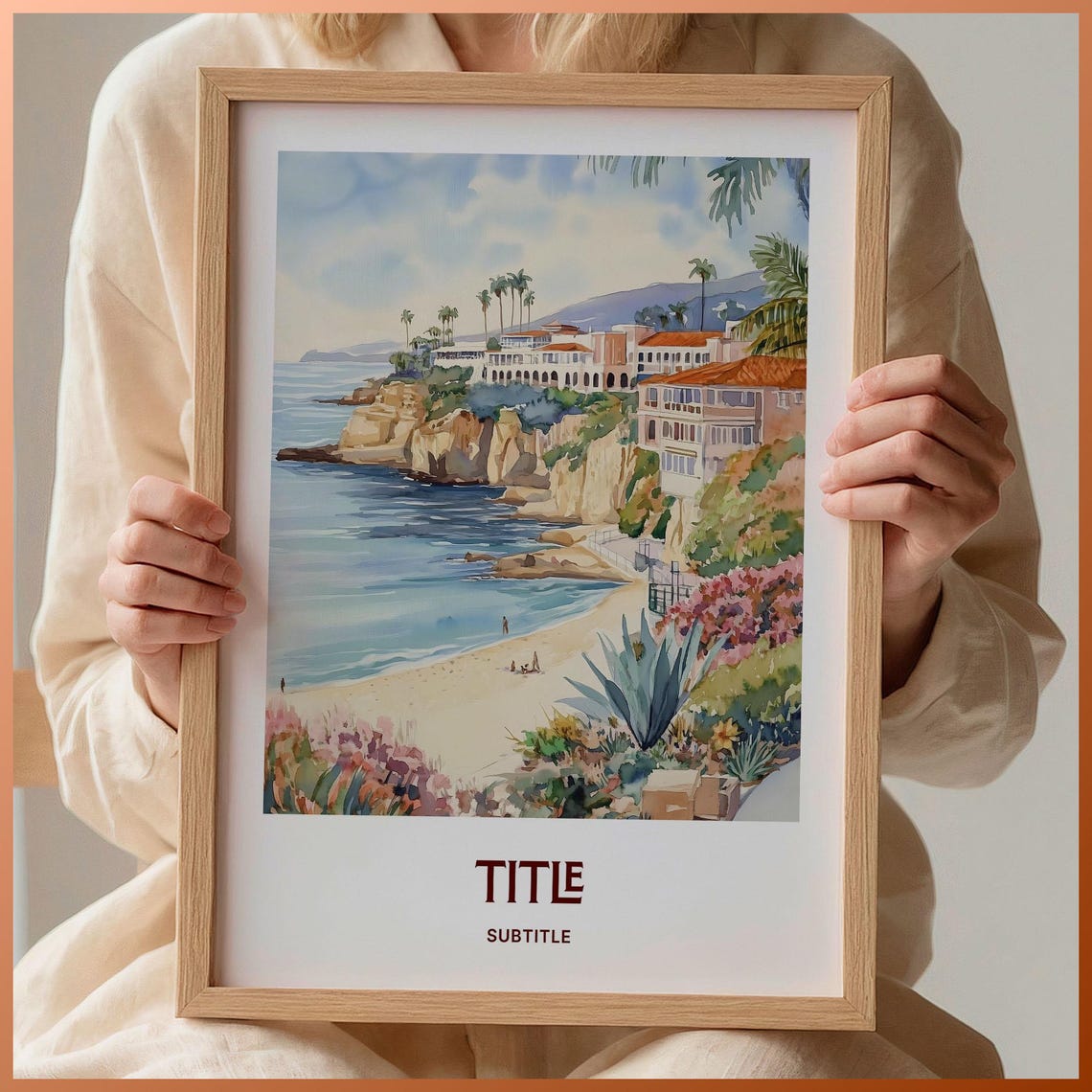 La Jolla California Pastel Coastal Cliffs Beach Scene Poster