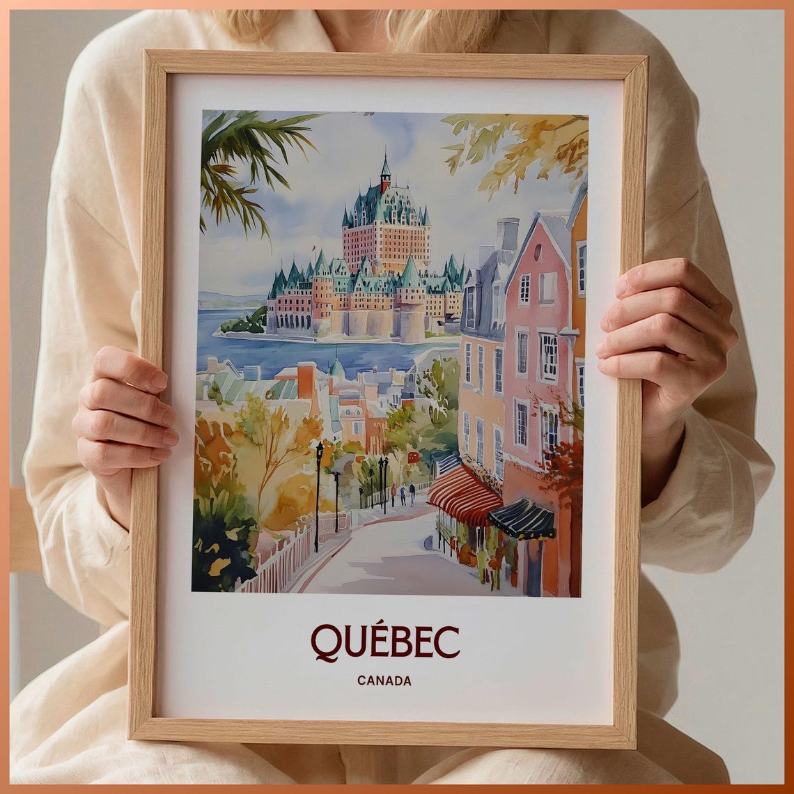 Quebec City Chateau Frontenac Watercolor Travel Poster Canada