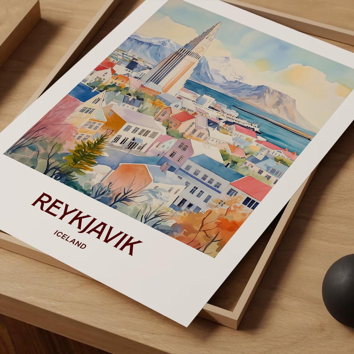 Reykjavik Iceland Pastel Hallgrimskirkja Church Harbor View Poster - Image 2