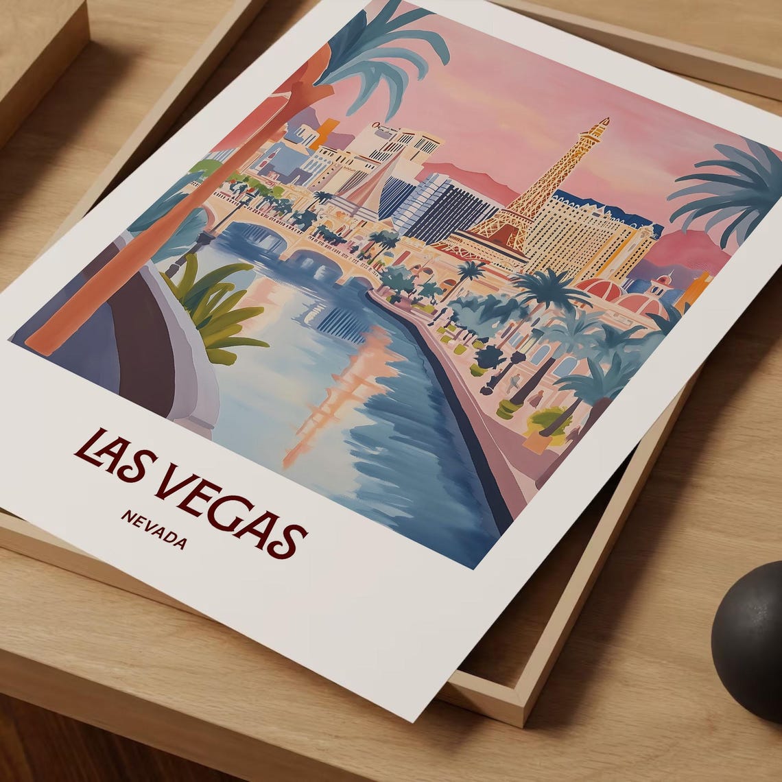 Las Vegas Nevada Strip Eiffel Tower Canal Sunset Travel Art Poster - Image 2