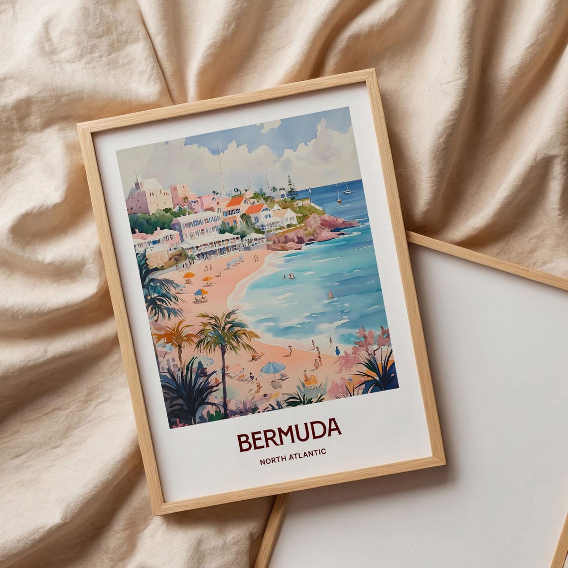 Bermuda North Atlantic Pink Sand Beach Palms Watercolor Island Poster - Image 3