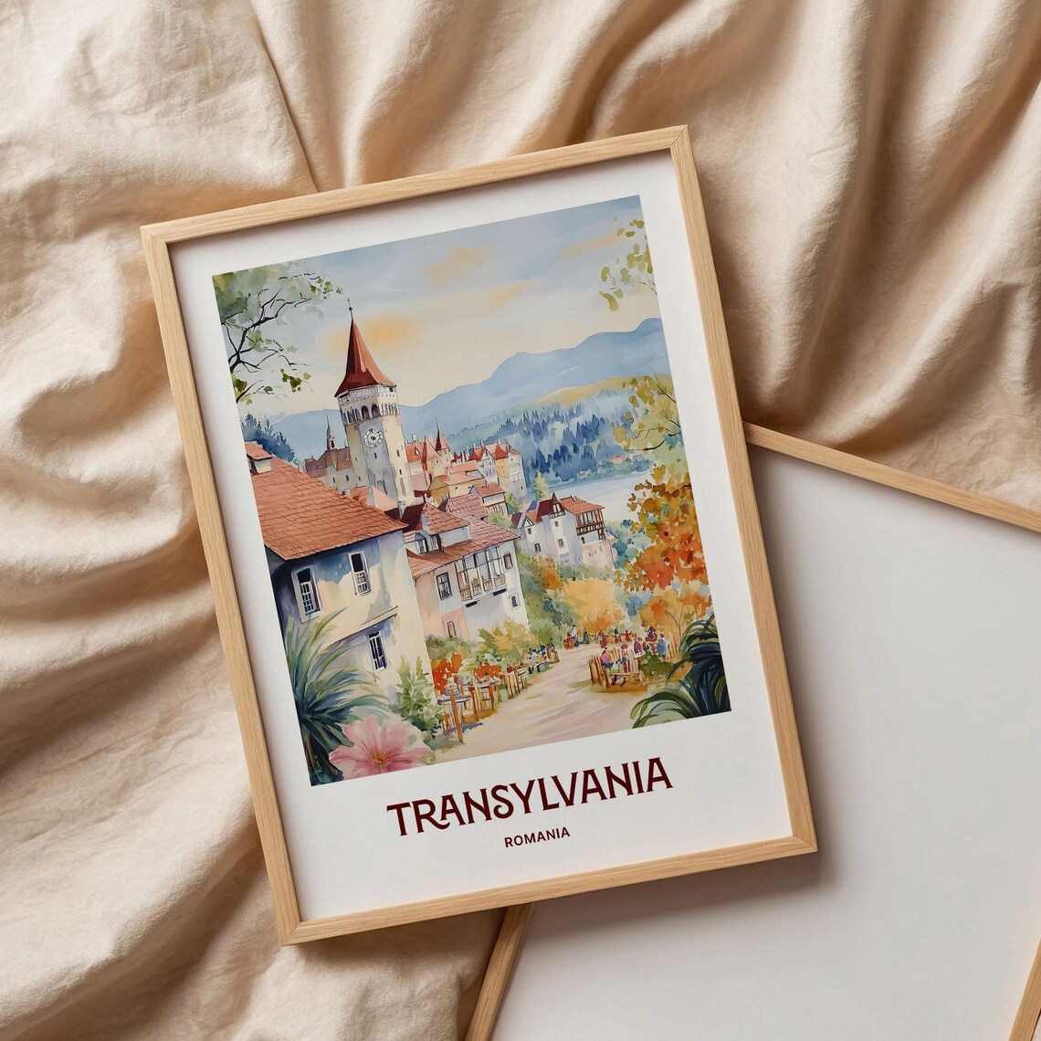 Transylvania Romania Historic Watercolor Medieval Town Poster - Image 3