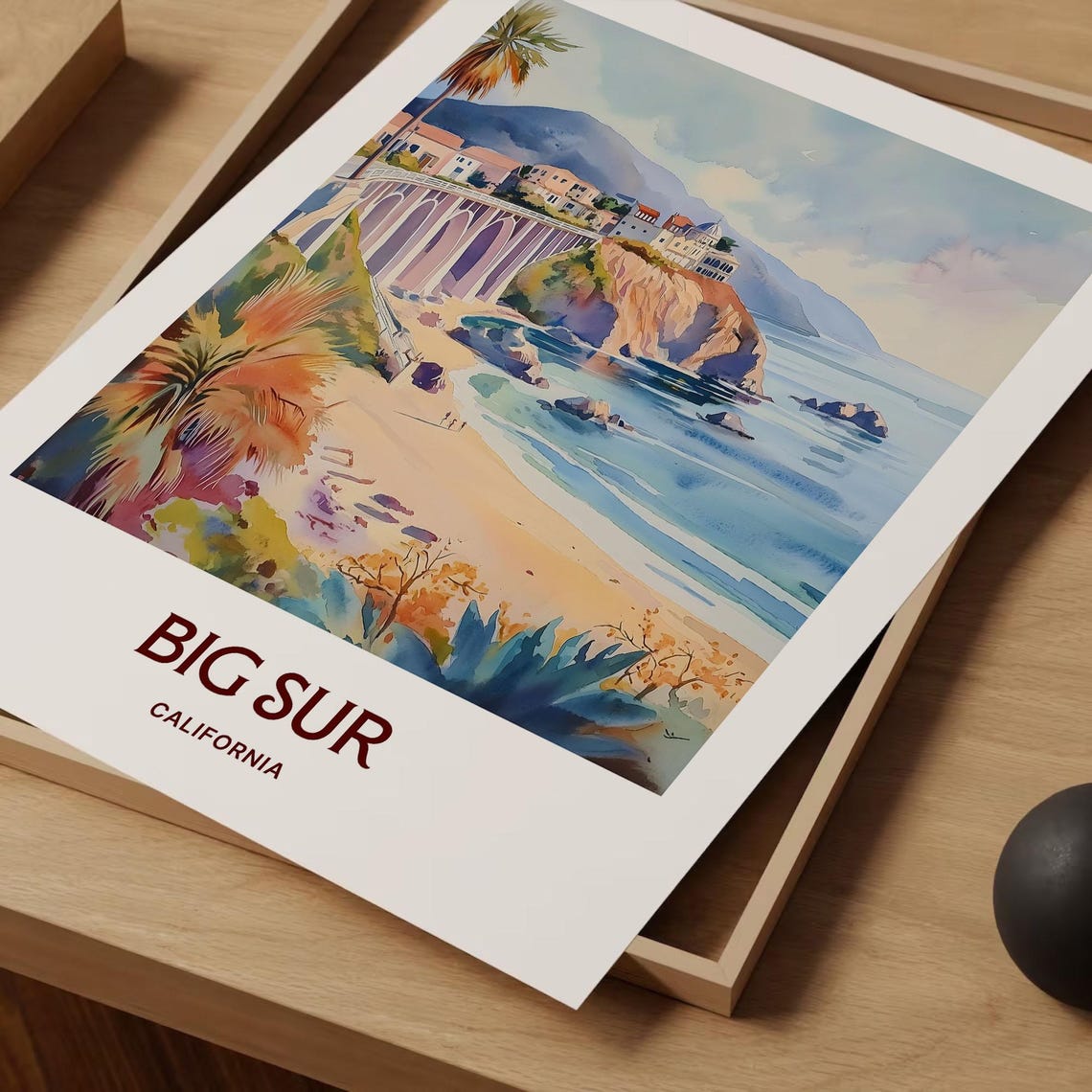 Big Sur California Pastel Bixby Bridge Cliff Beach Scene Poster - Image 2