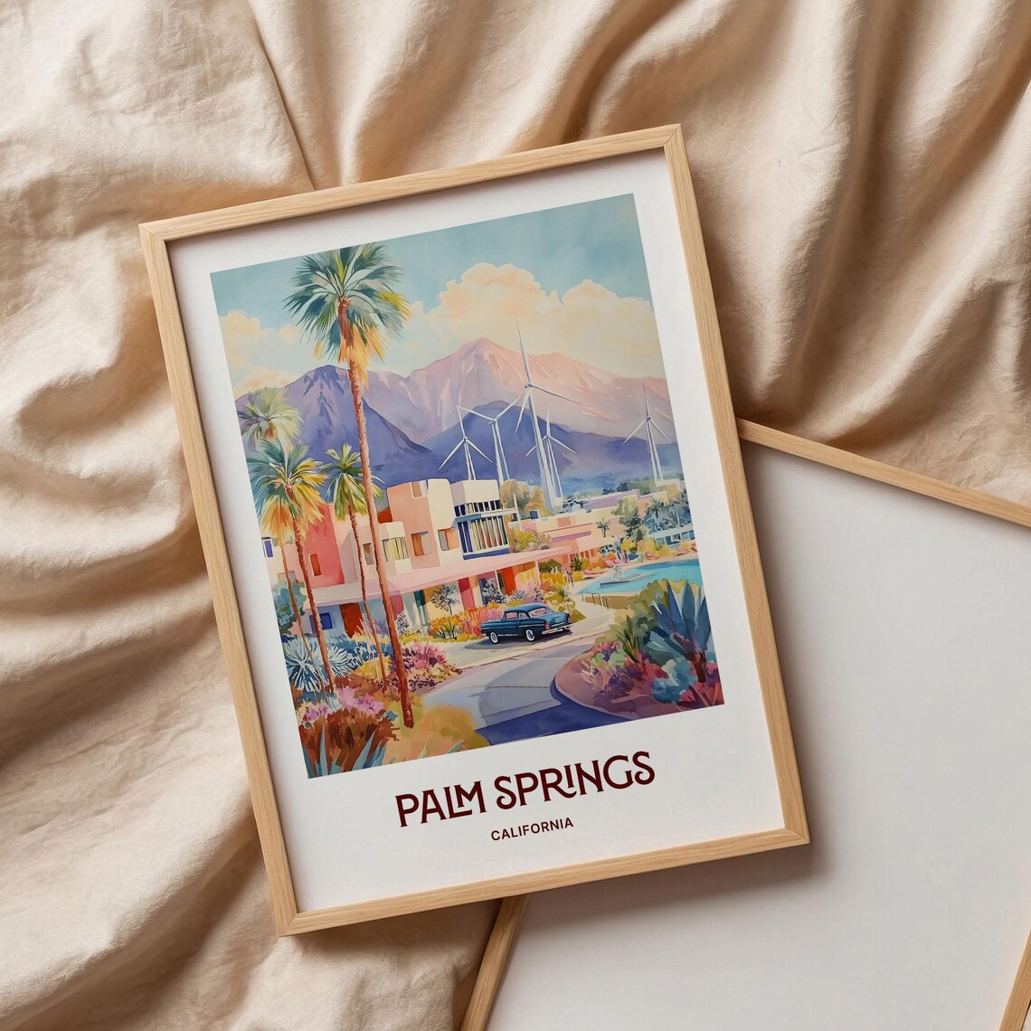 Palm Springs California Desert Oasis Watercolor Poster Retro Style - Image 3