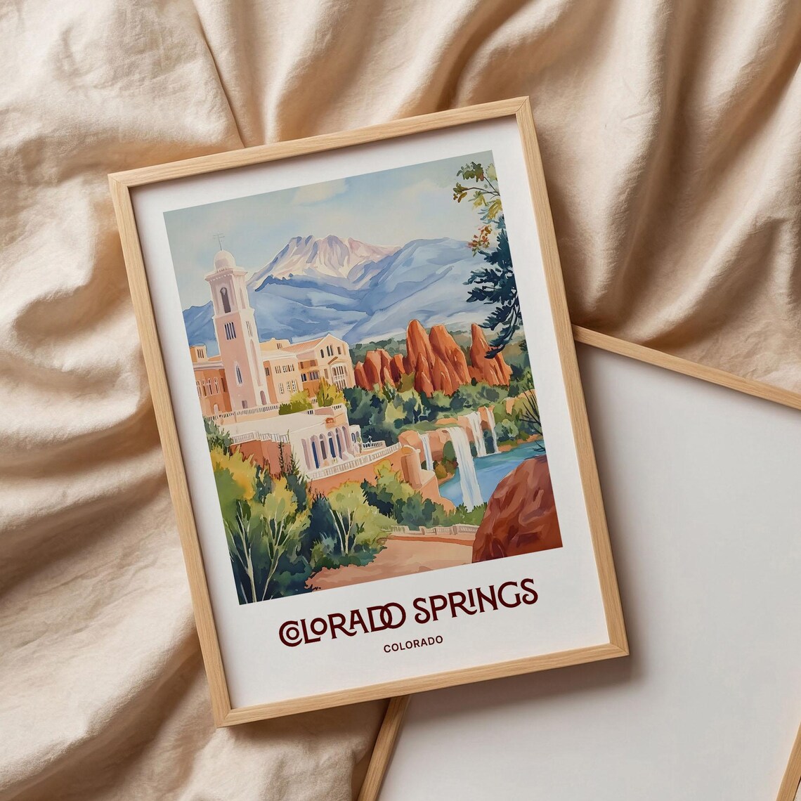 Colorado Springs Colorado Red Rocks Falls Watercolor Mountain Travel Poster - Image 3