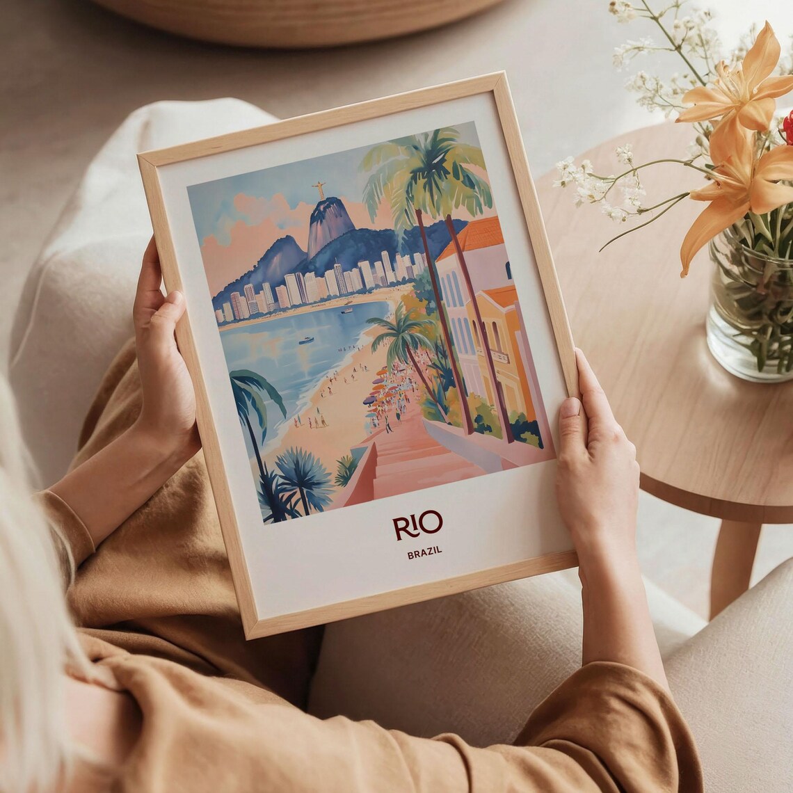 Rio De Janeiro Brazil Christ The Redeemer Beach Watercolor Travel Poster - Image 5