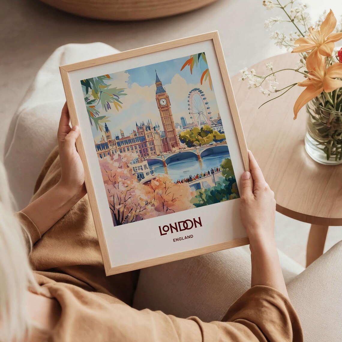London England Big Ben London Eye Watercolor Travel Poster Gift - Image 5