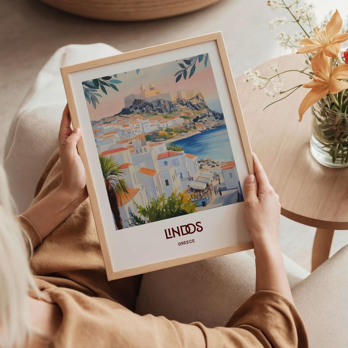 Lindos Greece Acropolis Cliff Village Watercolor Travel Poster - Image 5