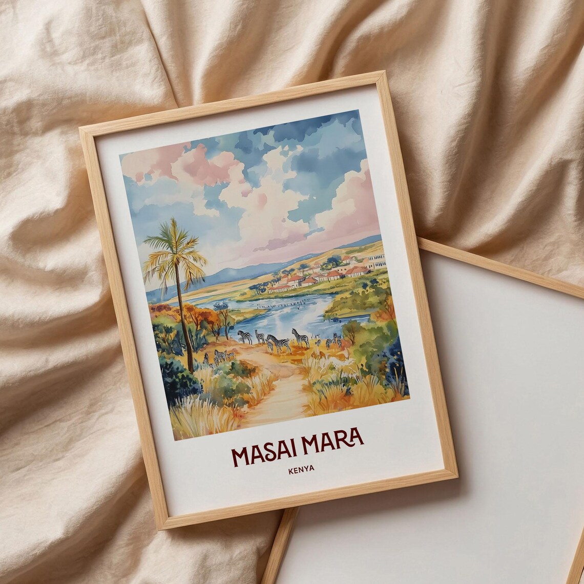 Masai Mara Kenya Savanna Zebras Watercolor Safari Wildlife Travel Poster - Image 3