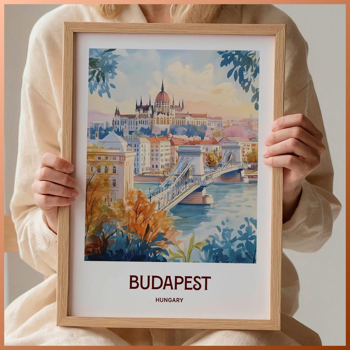 Budapest Hungary Pastel Parliament Bridge Danube View Poster