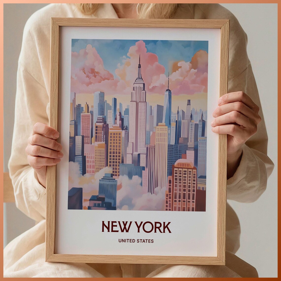 New York City Manhattan Empire State Skyline Travel Art Poster