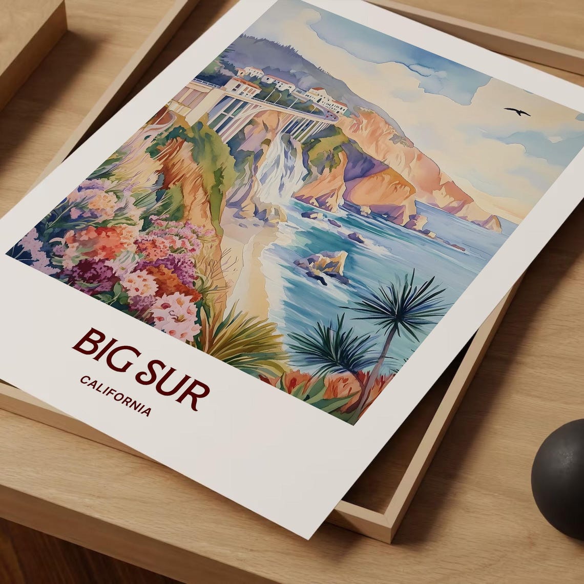 Big Sur California Bixby Bridge Coast Cliffs Watercolor Travel Poster - Image 2