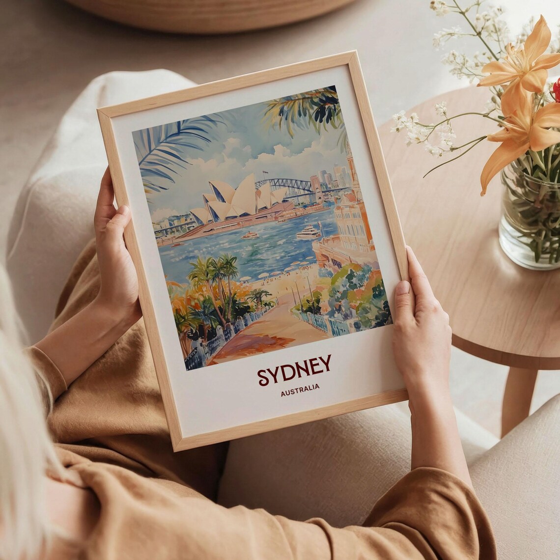 Sydney Australia Opera House Harbour Watercolor Retro Travel Poster - Image 5