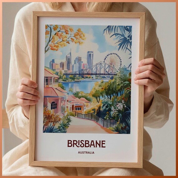 Brisbane Australia River Story Bridge Watercolor City Poster