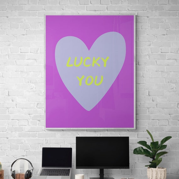 Lucky You Love Heart Art Print Downloadble Bright And Retro Art Cute Bedroom Decor Trendy Colourful Print Apartment Decor