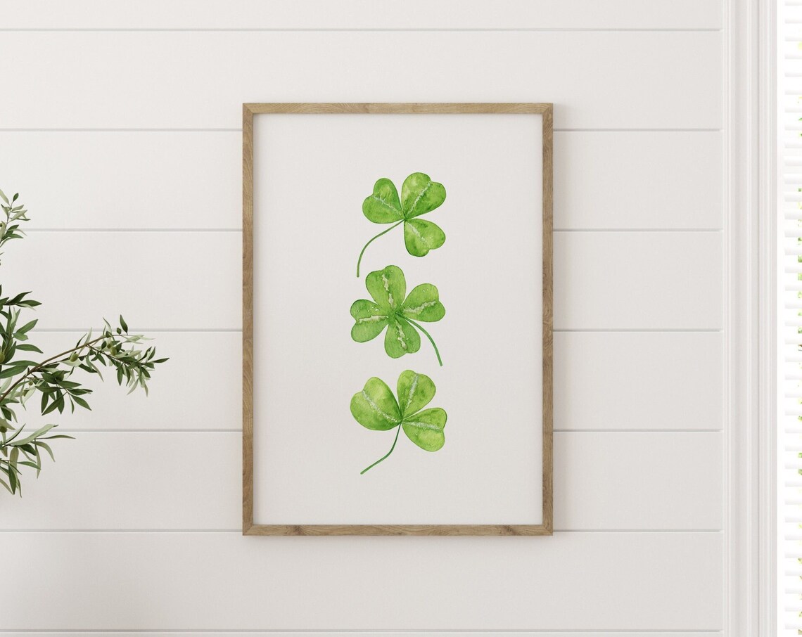 Watercolor Shamrock Trio Green Clover St Patricks Day Wall Poster