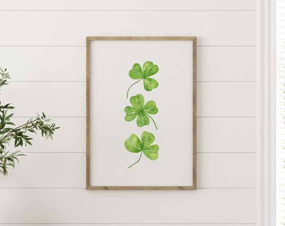 Watercolor Shamrock Trio Green Clover St Patricks Day Wall Poster
