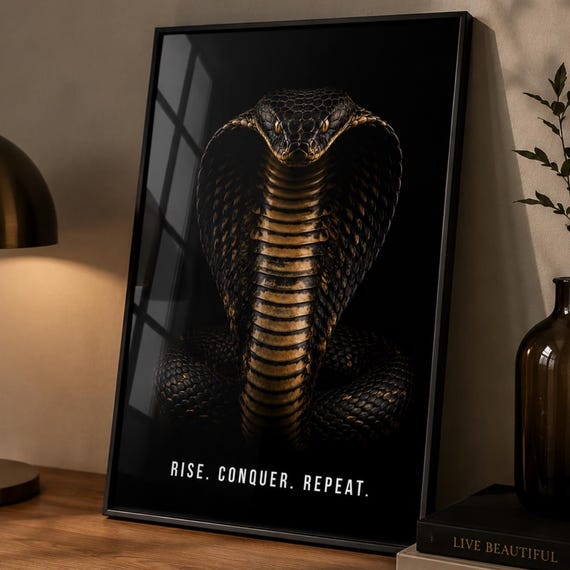 Cobra Snake Wall Art Dark Wildlife Poster Black Serpent Artwork Modern Animal Decor For Office Living Room Or Man Cave