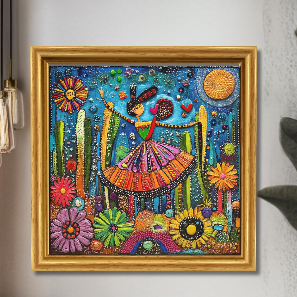 Mexican Folk Art Birds And Botanical Image Vibrant Colors Unique Home Decor Print Nature Lover Gift Boho