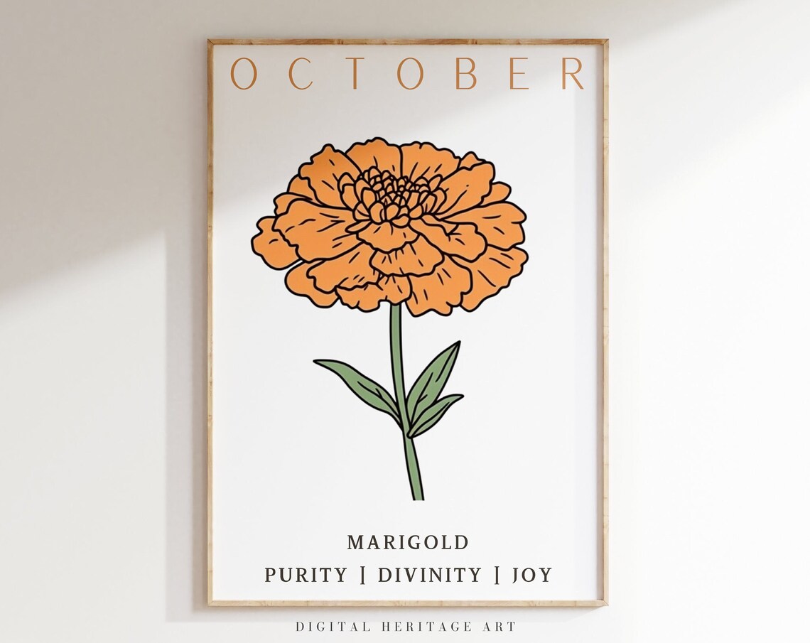 October Birth Flower Marigold Print Birth Month Floral Wall Art