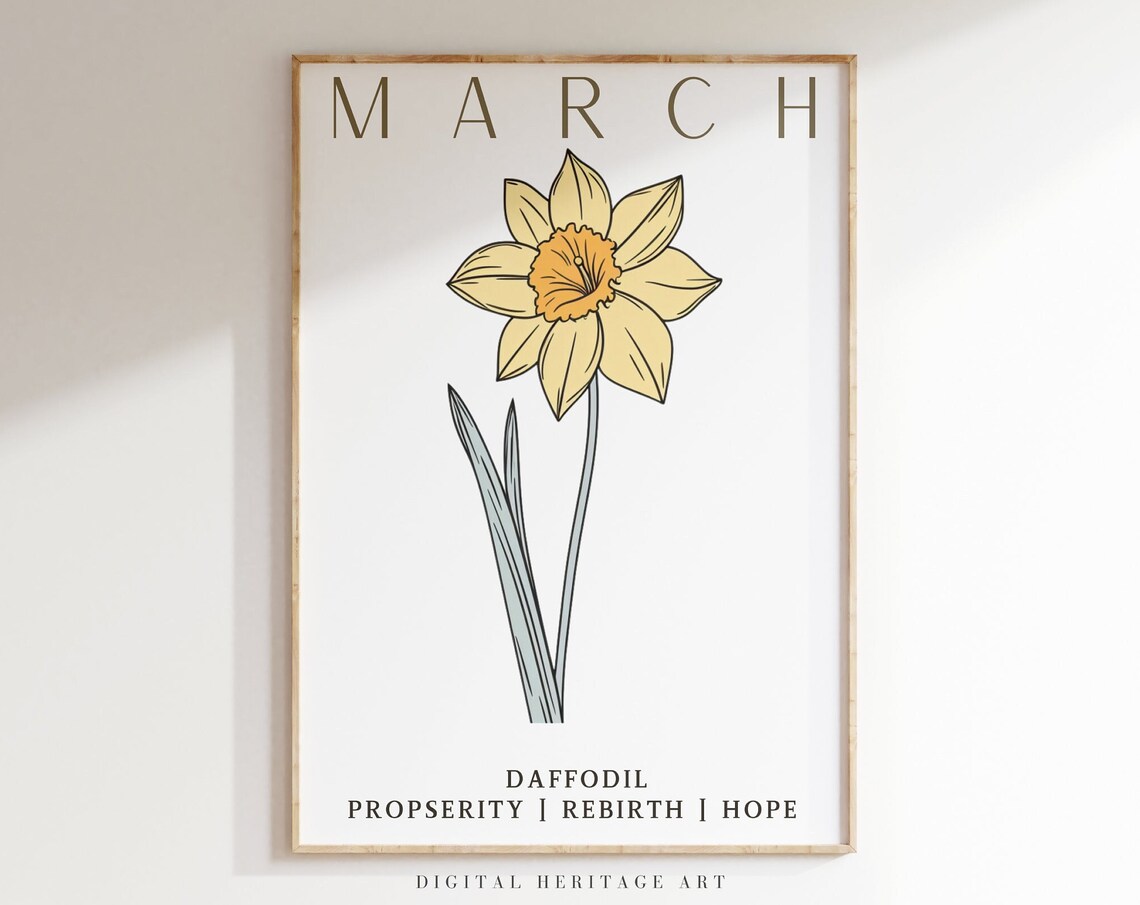 March Birth Flower Daffodil Hope Rebirth Botanical Art Poster