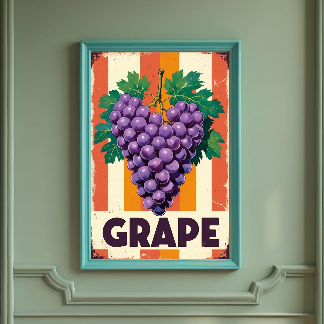 Grape Retro Fruit Sign Purple Cluster Vintage Kitchen Wall Poster