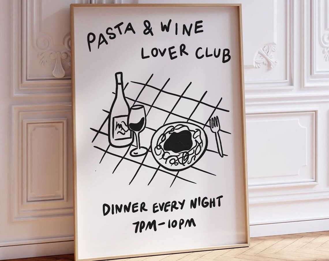 Pasta And Wine Club, Trendy Food And Drink Poster